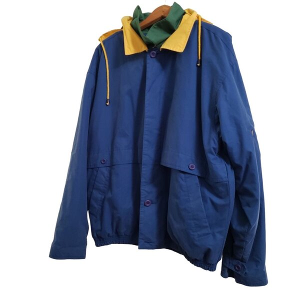 Cutter & Buck Jackets & Blazers - Cutter & Buck Mens L/G Blue Yellow Hooded Jacket
